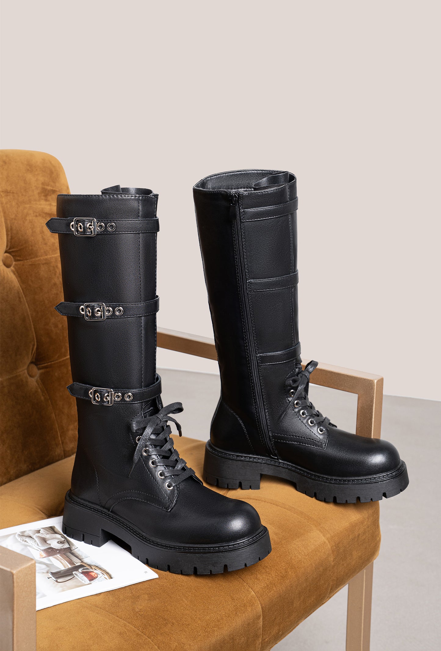 Armure - Bottes hautes à boucles effet cuir
