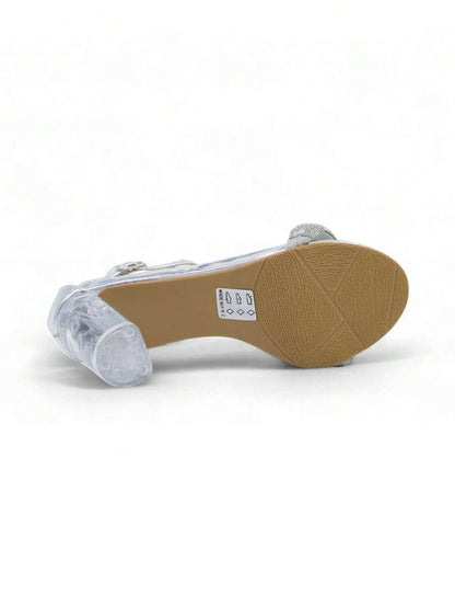 Chaussures femme à talon compensé transparent avec boucle réglable, design confortable