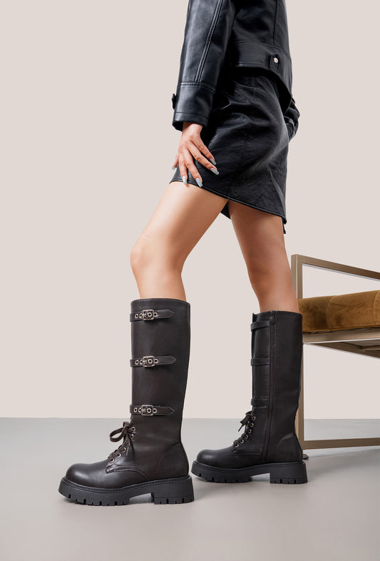 Armure - Bottes hautes à boucles effet cuir