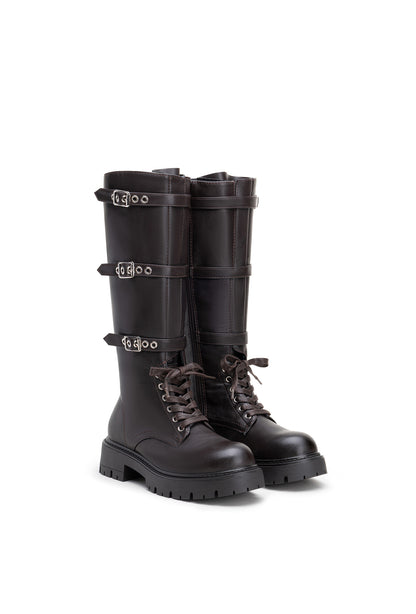 Armure - Bottes hautes à boucles effet cuir